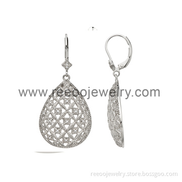CZ Crown Heart Pave Dangle Bridal Leverback Earrings